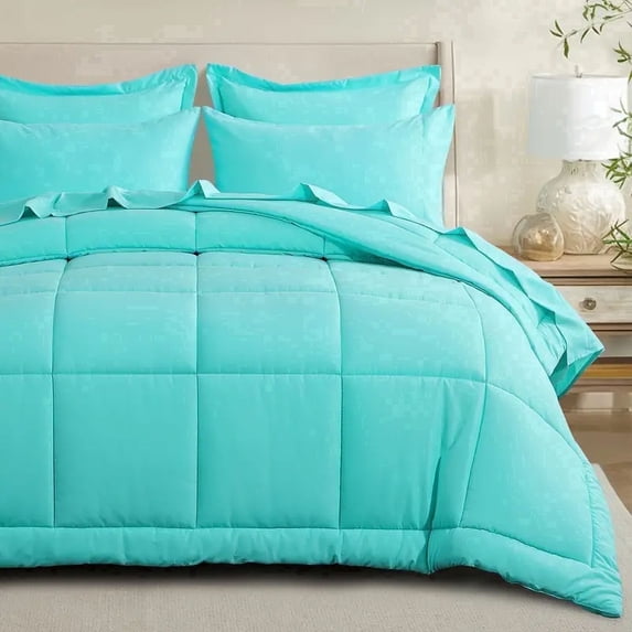 RUIKASI 7 Pieces Full Comforter Set with Sheets, Turquoise Bed in a Bag Full with Comforter and All Season Sheets, Pillowcases & Shams