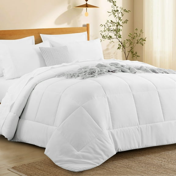 RUIKASI 7 Pieces White King Size Bed Comforter Set - Down Alternative Comforter, Sheets, Pillowcases For All Seasons