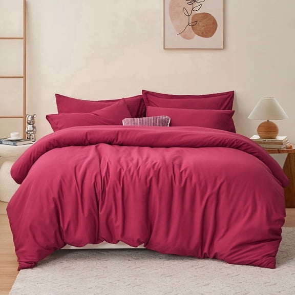RUIKASI Bedding Duvet Cover King Size - 1 Comforter Cover 104X90 Inches & 2 Pillow Sham 20X36 Inches (Red) Comforter Not Included