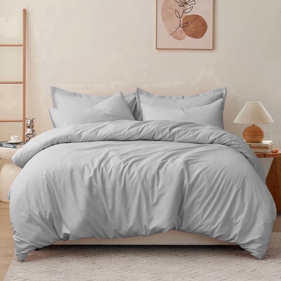 RUIKASI Bedding Duvet Cover Twin Size - 1 Comforter Cover 68X90 Inches & 1 Pillow Sham 20X26 Inches (Light Grey) Comforter Not Included