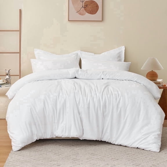 RUIKASI Bedding Duvet Cover Twin Size - 1 Comforter Cover 68X90 Inches & 1 Pillow Sham 20X26 Inches (White) Comforter Not Included