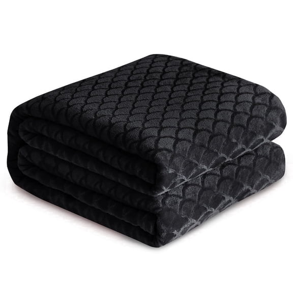 RUIKASI Brushed Flannel Blanket Black Queen, Super Soft and Cozy Blankets All Season Use