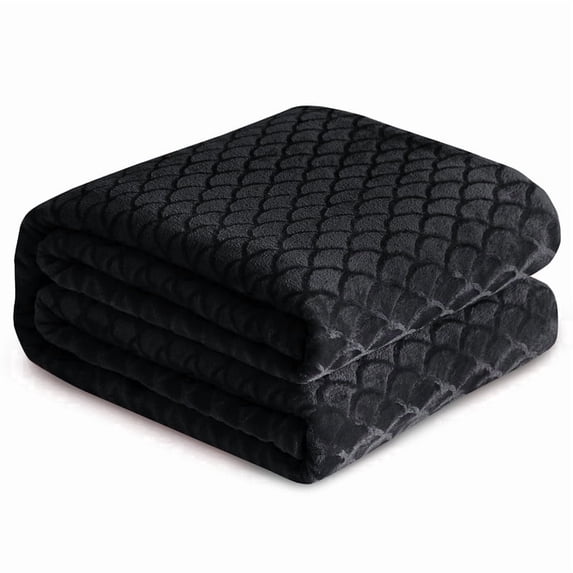Aisbo Brushed Flannel Blanket Black Throw, Super Soft and Cozy Blankets All Season Use