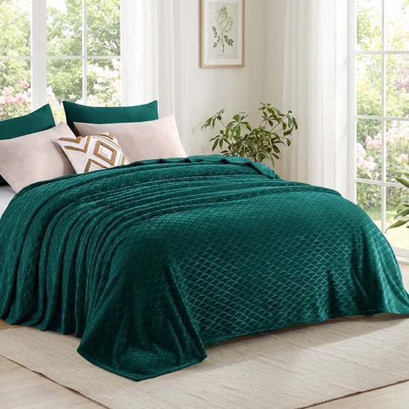 Aisbo Brushed Flannel Fleece Blanket Throw, Soft Warm Lightweight Bedding For Couch Camping Travel, Anti-Static Cozy, Dark Green, 50x60 Inches