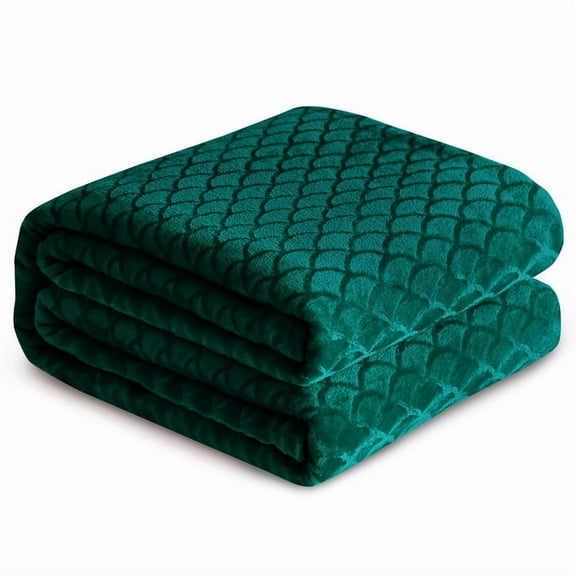 RUIKASI Brushed Flannel Blanket Dark Green Throw, Super Soft and Cozy Blankets All Season Use