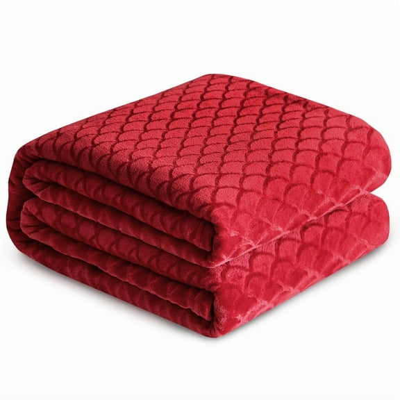 RUIKASI Brushed Flannel Blanket Red Throw, Super Soft and Cozy Blankets All Season Use