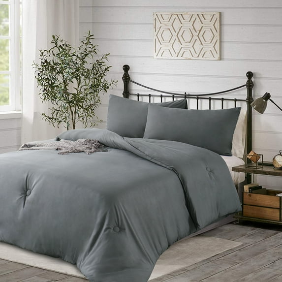 RUIKASI Dark Gray Queen Comforter Set - Soft and Fluffy Bedding 3 Pieces Set, Microfiber Dark Gray Bedding Sets Queen Size, Bed Set with Comforter, Pillowcases