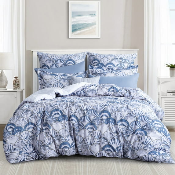 RUIKASI Duvet Cover Queen Size - Soft Pattern Queen Duvet Cover Set, 3 Pieces, Seashell Microfiber Duvet Cover with Zipper Closure and 2 Pillow Shams