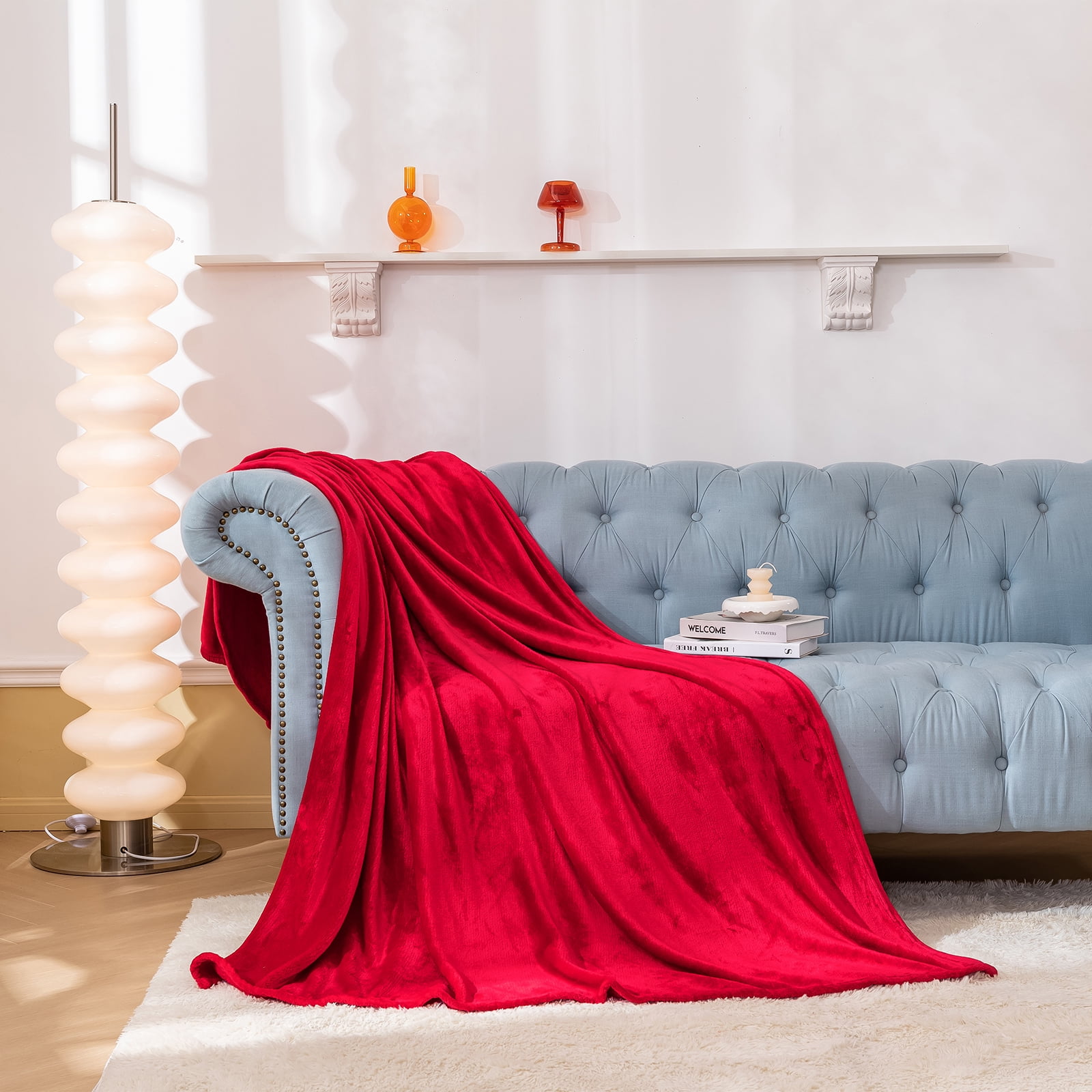 RUIKASI Fleece Red Blanket Twin Fluffy Twin Size Blanket for Sofa