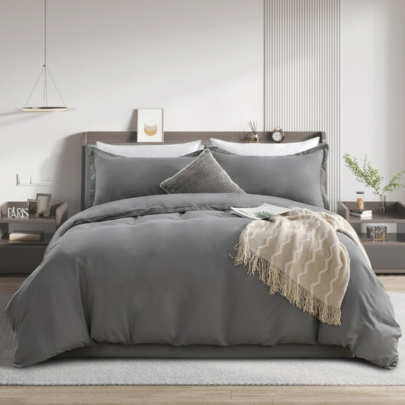 RUIKASI Grey Duvet Cover King Size - Soft King Duvet Cover Set,3 Pieces Microfiber Duvet Covers, 1 Duvet Cover 104x90 Inches with Zipper Closure and 2 Pillow Shams