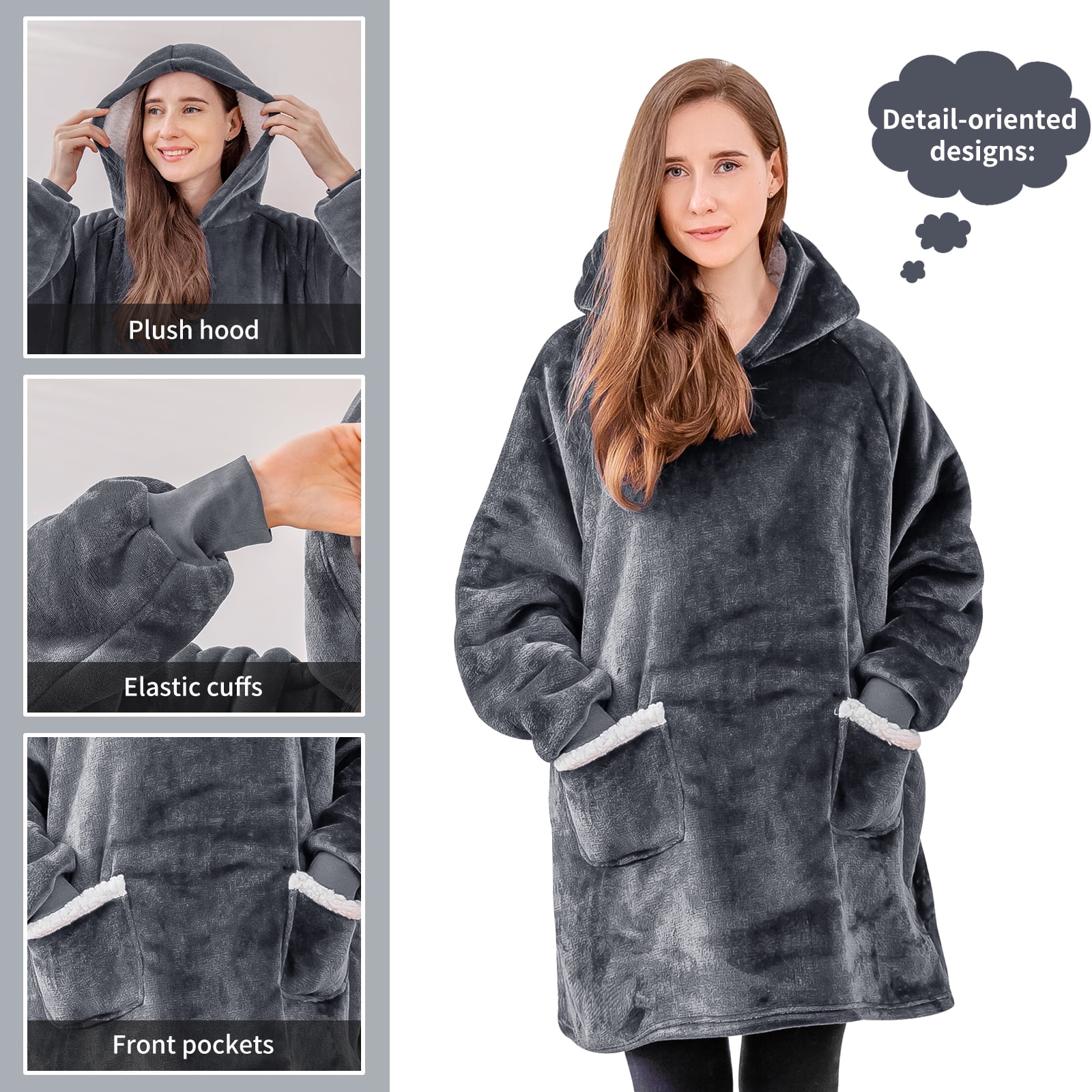 RUIKASI Oversized Wearable Blanket Hoodie - Comfy Sherpa Oversized ...