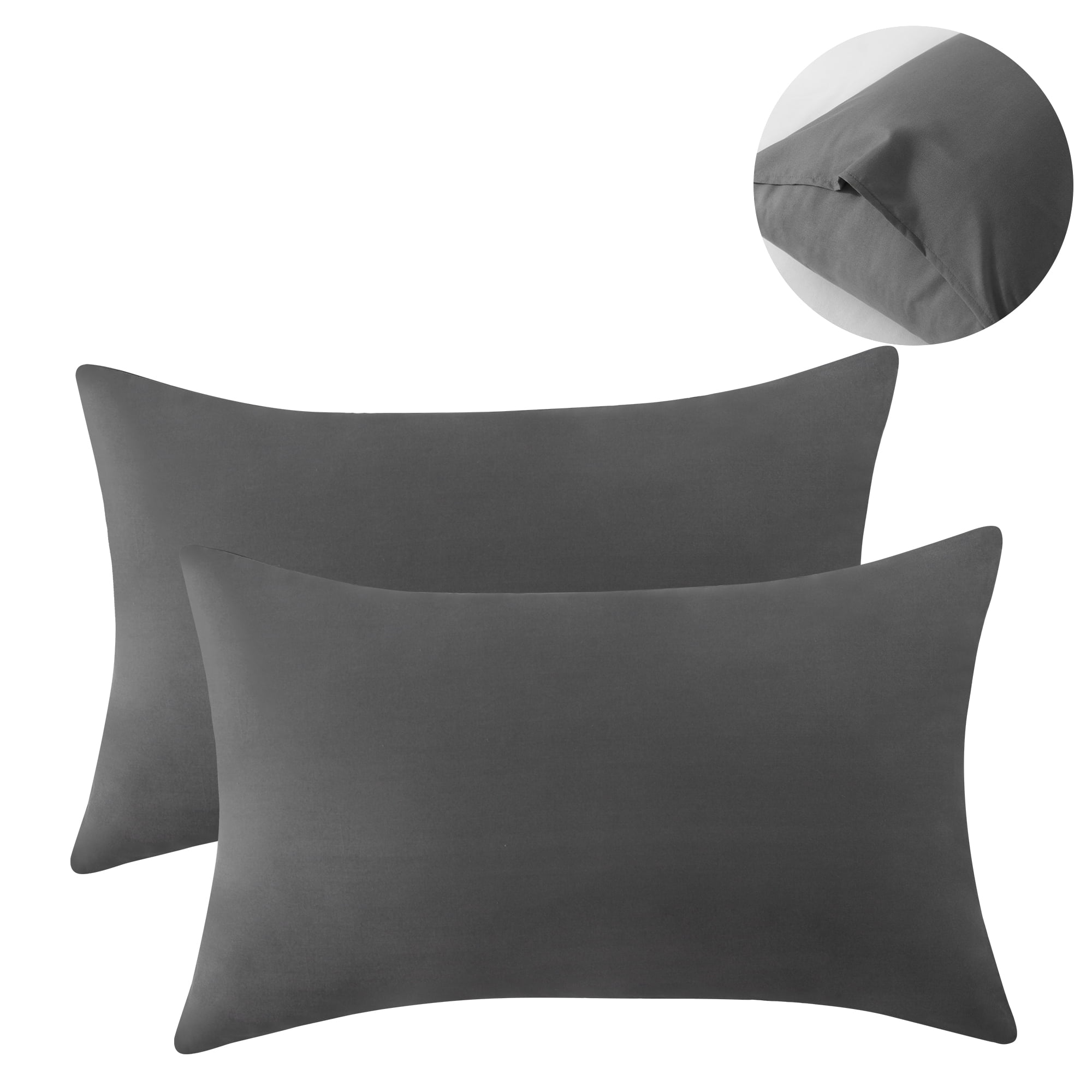 Dark Gray Polyester Standard Pillowcases with Envelope Closure, Set of 2