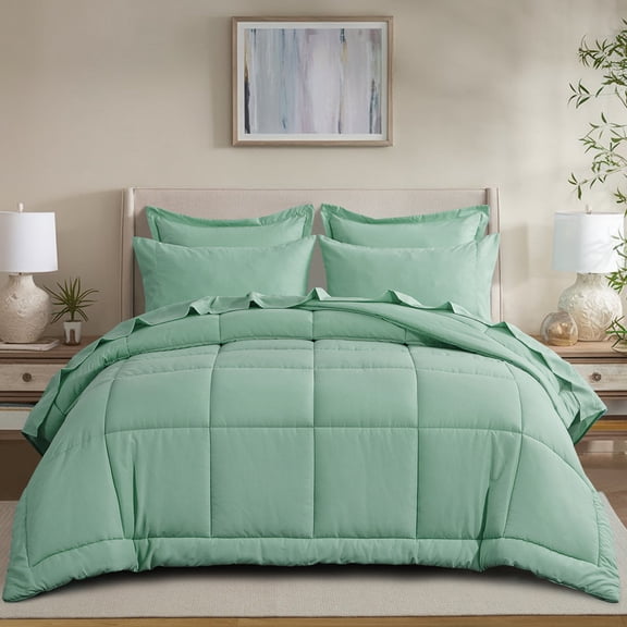RUIKASI Queen Comforter Set with Sheets, 7 Piece Green Bed in a Bag Queen, Soft Bedding Set with Fluffy Down Alternative Comforter, Sheets, Pillowcases & Shams.