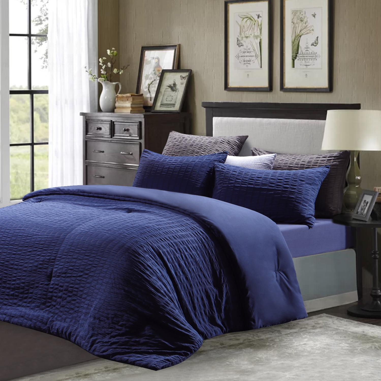 RUIKASI Seersucker Blue Duvet Cover King Size Cooling Comforter Cover