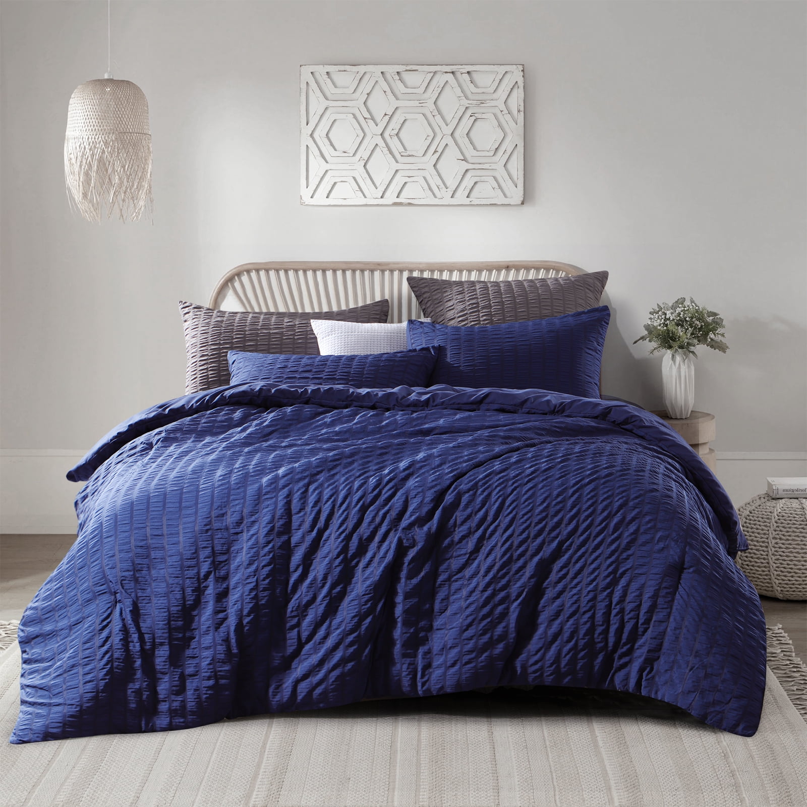 RUIKASI Seersucker Blue Duvet Cover Queen Size Cooling Comforter