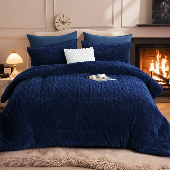 RUIKASI Sherpa Winter Comforter, Reversible Flannel Blanket, 3D Jacquard Design, Warm & Cozy, Twin Size