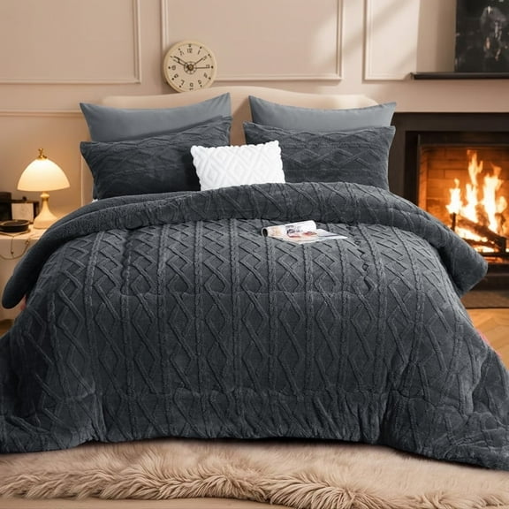 RUIKASI Sherpa Winter Comforter, Reversible Flannel Blanket, 3D Jacquard Design, Warm & Cozy, Twin Size