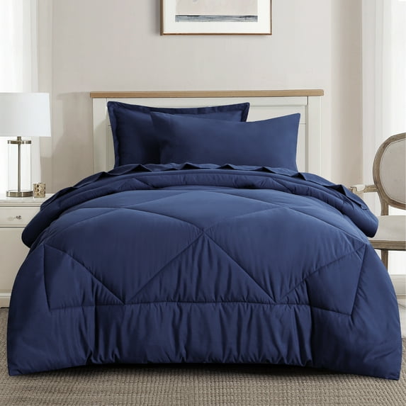 RUIKASI 5-Piece Blue Diamond Stitched Bed in a Bag, Twin