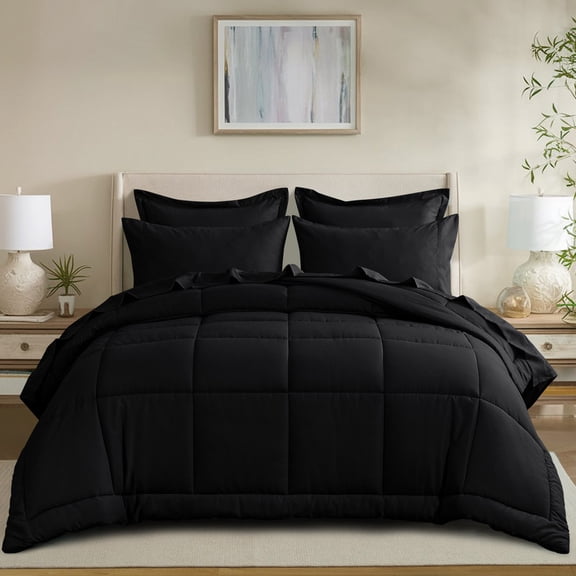 RUIKASI Twin XL Comforter Set with Sheets, 5 Piece Black Bed in a Bag, Soft Bedding Set with Fluffy Down Alternative Comforter, Sheets, Pillowcase & Sham.