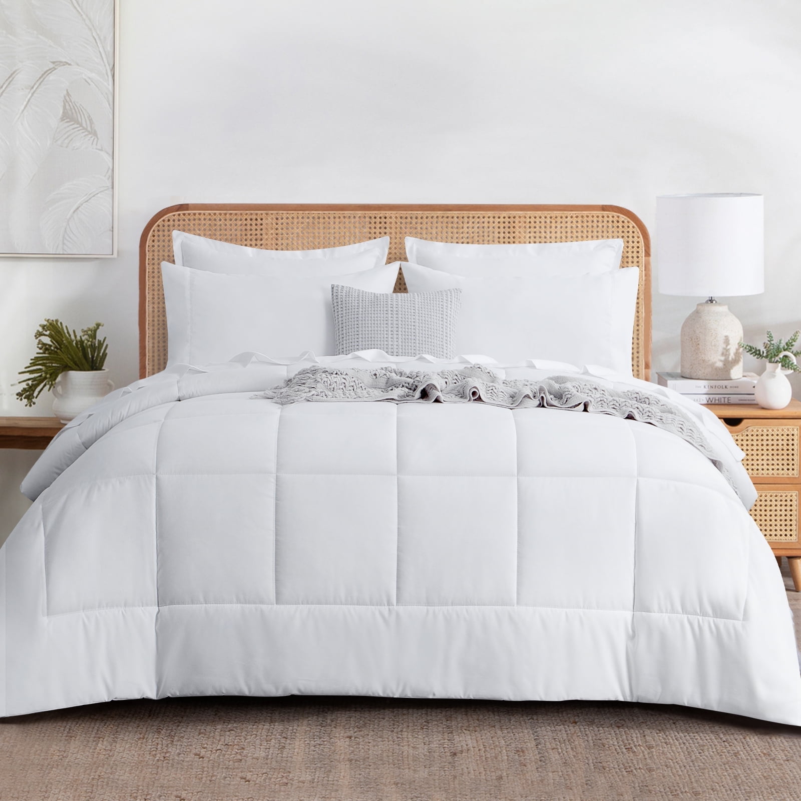 RUIKASI 7 Pieces White King Size Bed Comforter Set - Down Alternative ...