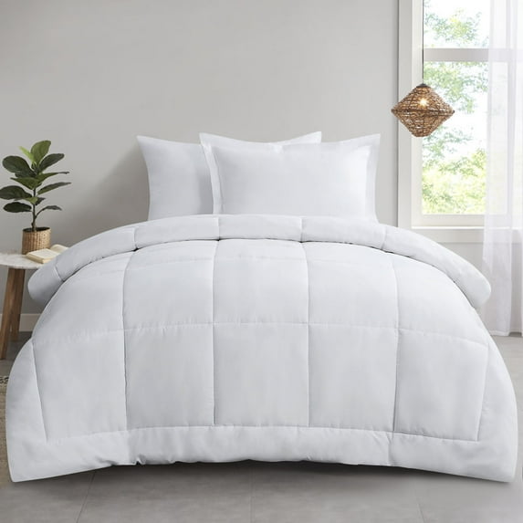RUIKASI White King Comforter Sets - 3 Piece Plain Comforter Sets King Size Bed Fluffy, Lightweight Comforter Sets All Season Use, 102x90 Inch with Shams