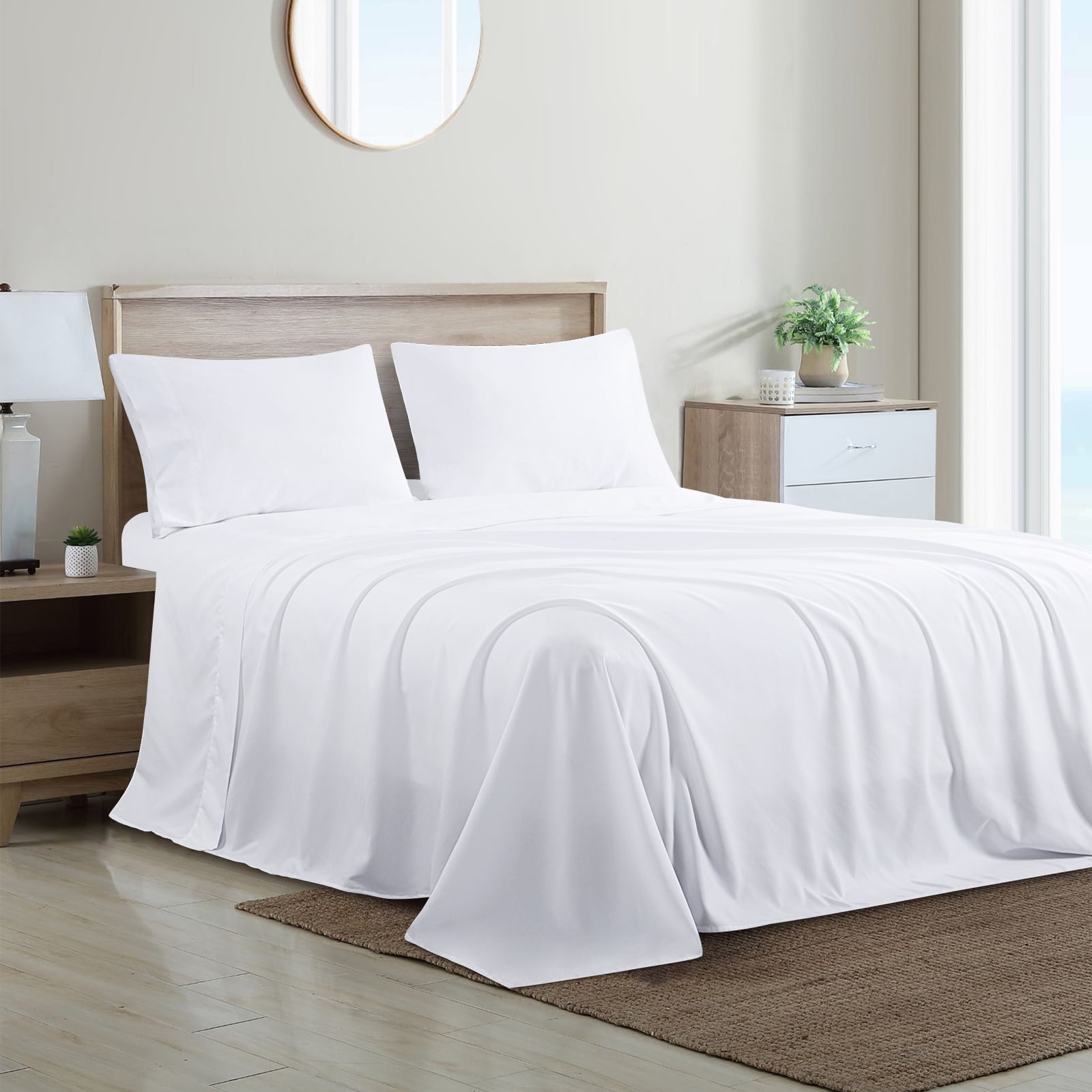 RUIKASI White Queen Sheet Set Soft Sheets for Queen Size Bed, 4