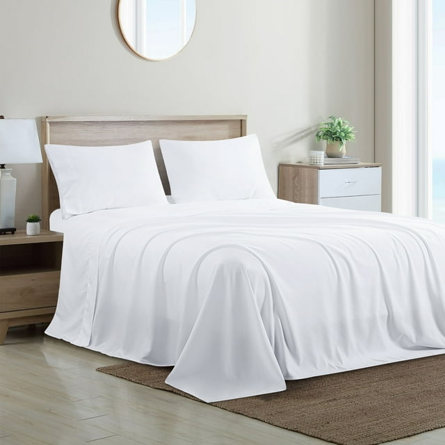 RUIKASI White Queen Sheet Set Soft Sheets for Queen Size Bed, 4 Pieces Queen Bed Sheets with