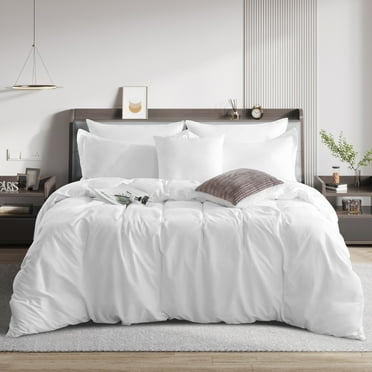 RUIKASI White Queen Size Duvet Cover Set - 1 Microfiber Duvet Cover 90x90 inches with Zipper Closure and 2 Pillow Shams