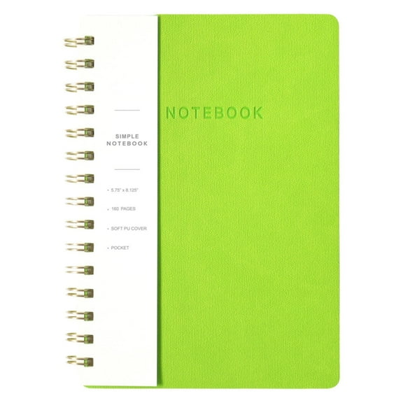 RUIKI 1Pc A5 Light Green Spiral Notebook PU Leather Cover, Twin-Wire Binding Journal with Inner Pocket, College Ruled 160 Pages, Thick Paper No Bleed, Waterproof Notepad, for Office, Home