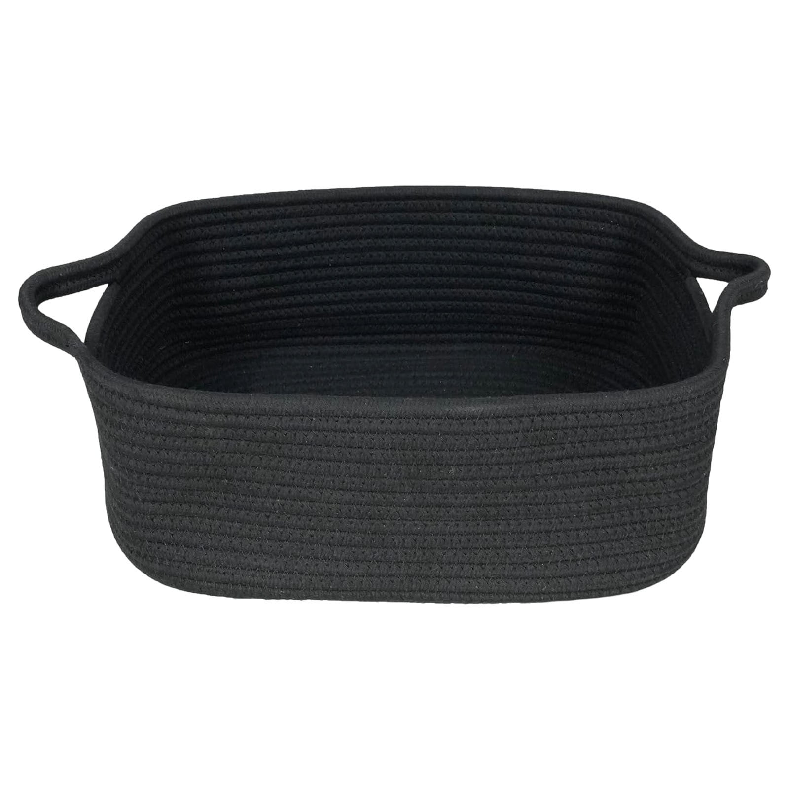 RUIKI 1Pc Black rope basket, black storage bin, rectangular storage basket with handles, for toy, gift, storage
