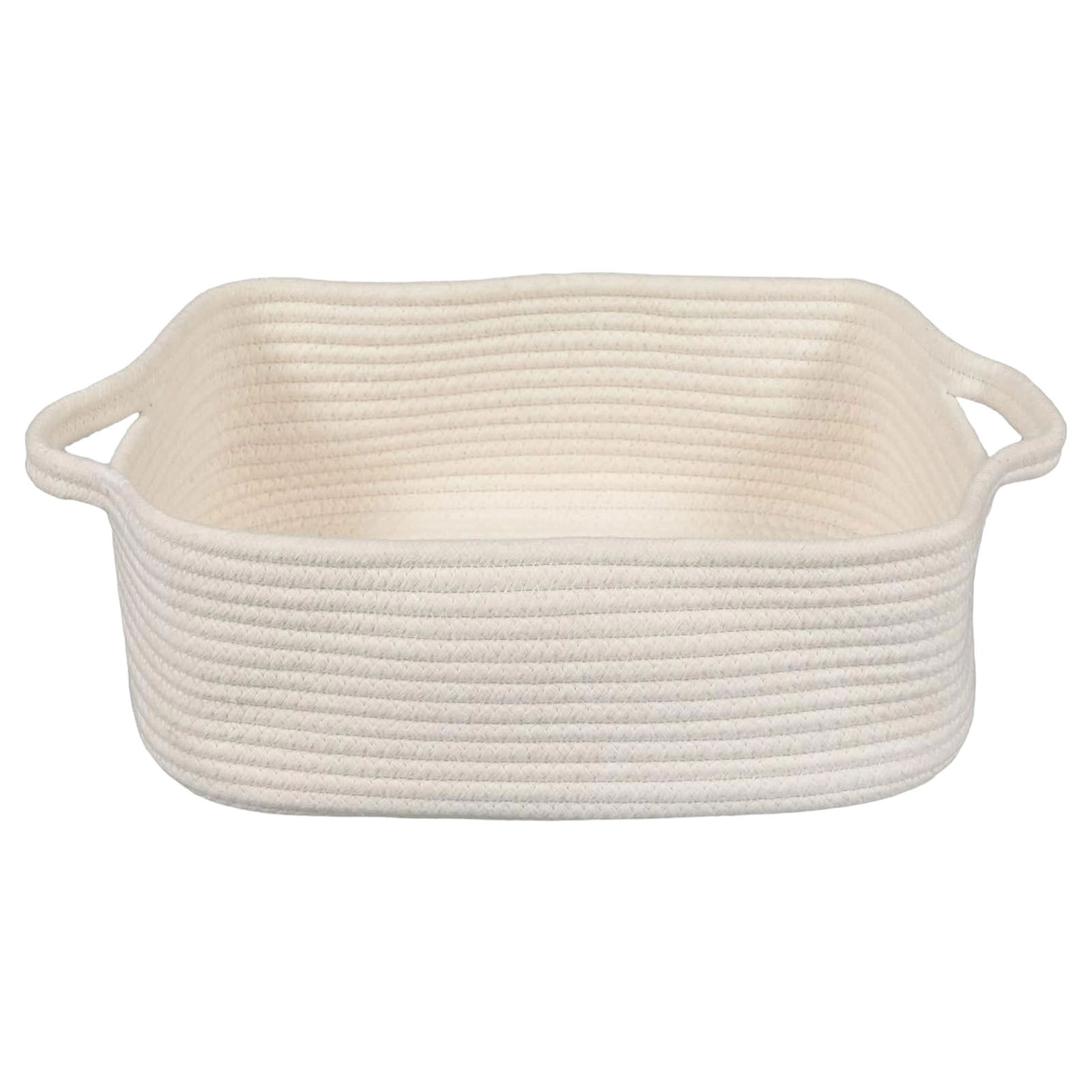 RUIKI 1Pc white rope basket, black storage bin, rectangular storage basket with handles, for toy, gift, storage