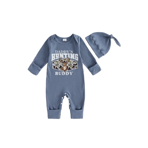 RUINIXCW 2 Pcs Infant Baby Boy Outfit Long Sleeve Crew Neck Deer/Mallard Duck Print Romper and Hat Set