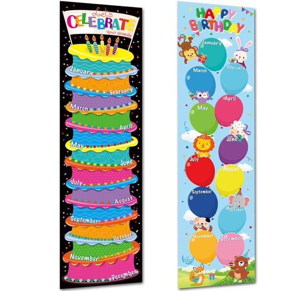 RUINIXCW 2Pcs Happy Birthday Poster for Classroom Birthday Chart Birthday Calendar Birthday Bulletin Board Decorations Wall Door Decor for Nursery Home Kindergarten Back to School Supplies