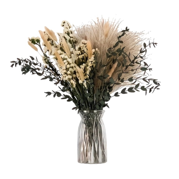 RUINIXCW 50pcs Natural Dried Flowers Pampas Grass Bouquet with Eucalyptus Preserved Dry Flower Papas Grass Bunny Tails Elegant Wedding Party Decoration Arrangements 16.93inch