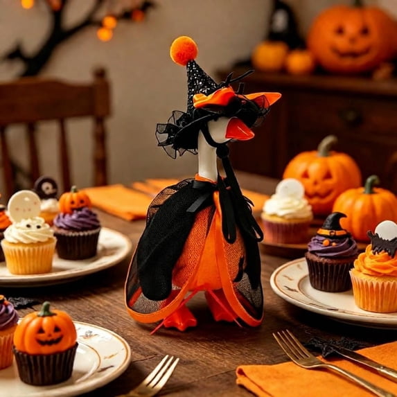 RUINIXCW 7 Inch Halloween Goose Outfits Desk Duck Outfit Mini Porch Goose Outfit for Desk Goose Figurine Holiday Desk Goose Clothes Pointed Hat and Cape Set Witch Costume (No Goose)