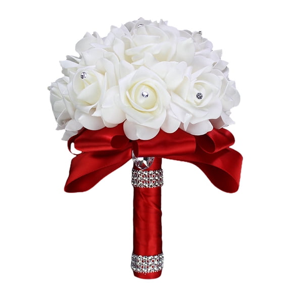 RUINIXCW Artificial Wedding Flowers Bouquets for Bride Bridal Bouquet Bridesmaid Bouquet Prom Bouquet 7.90 x 9.45inch Faux Roses Bouquets with Ribbon Crystal Fake Flowers Arrangements Anniversary