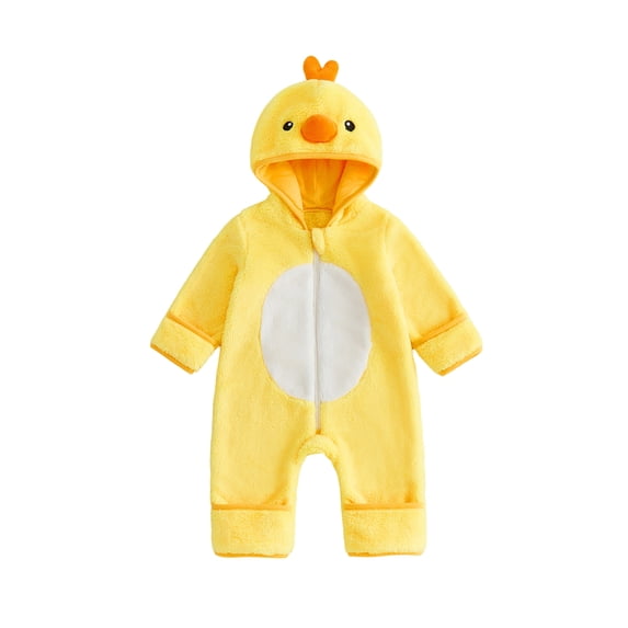 RUINIXCW Baby Animal Jumpsuit with Hood Soft Warm Flannel Long Sleeve Romper Cartoon Duck/Bear for Infant Boys Girls