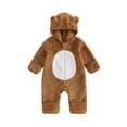 thumbnail image 1 of RUINIXCW Baby Animal Jumpsuit with Hood Soft Warm Flannel Long Sleeve Romper Cartoon Duck/Bear for Infant Boys Girls, 1 of 8