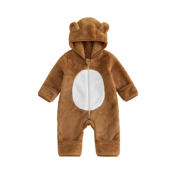 RUINIXCW Baby Animal Jumpsuit with Hood Soft Warm Flannel Long Sleeve Romper Cartoon Duck/Bear for Infant Boys Girls
