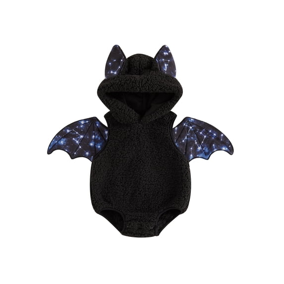 RUINIXCW Baby Bat Halloween Costume Wing Design Warm Plush Sleeveless Hooded Romper