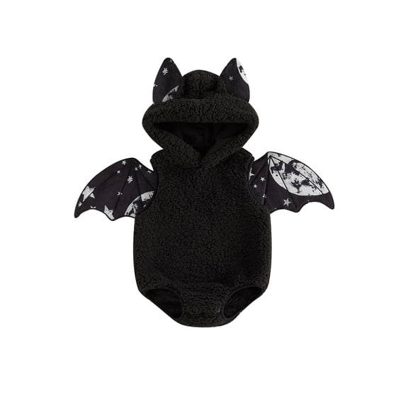 RUINIXCW Baby Bat Halloween Costume Wing Design Warm Plush Sleeveless Hooded Romper