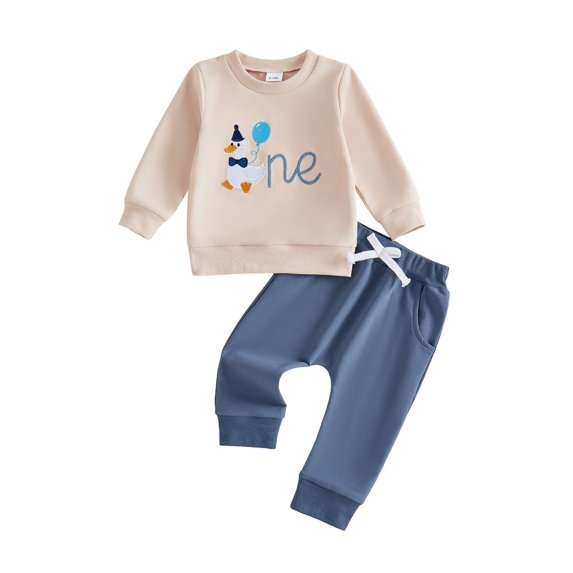 RUINIXCW Baby Boy 1st Birthday Outfits Letter Embroidery Crew Neck Sweatshirt Pants