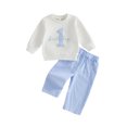 thumbnail image 1 of RUINIXCW Baby Boy 1st Birthday Outfits Number Letter Embroidery Crew Neck Long Sleeve Sweatshirt and Plaid Pants 2 Piece Set, 1 of 6