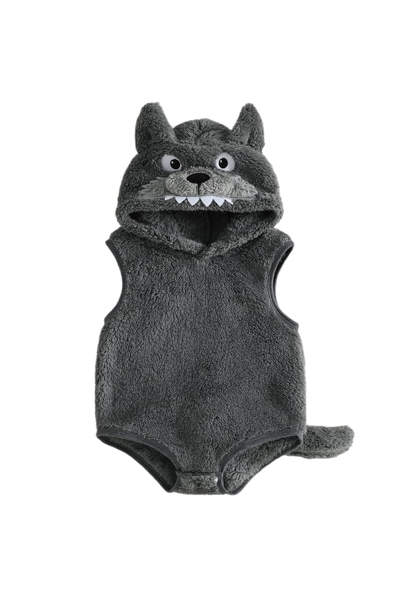 Baby Boy Animal Romper with Hood Soft Warm Flannel Halloween Wolf