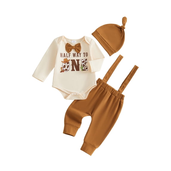 RUINIXCW Baby Boy Birthday Outfit Rompers with Bow Ties Coveralls Beanie Hats Set
