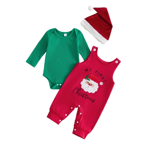 RUINIXCW Baby Boy Christmas Outfits Rompers Letter Embroidery Overalls Pants and Hat