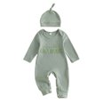 thumbnail image 1 of RUINIXCW Baby Boy Fall Outfit Cute Letter Embroidery Long Sleeve Romper and Hat Set, 1 of 6