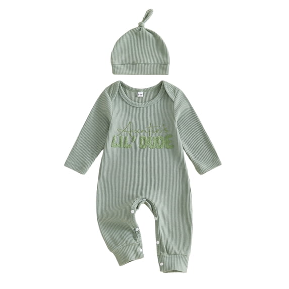 RUINIXCW Baby Boy Fall Outfit Cute Letter Embroidery Long Sleeve Romper and Hat Set