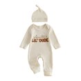 thumbnail image 1 of RUINIXCW Baby Boy Fall Outfit Cute Letter Embroidery Long Sleeve Romper and Hat Set, 1 of 6