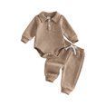 thumbnail image 1 of RUINIXCW Baby Boy Fall Outfit Jacquard Long Sleeve Lapel Romper Pants 2 Pcs Set, 1 of 8